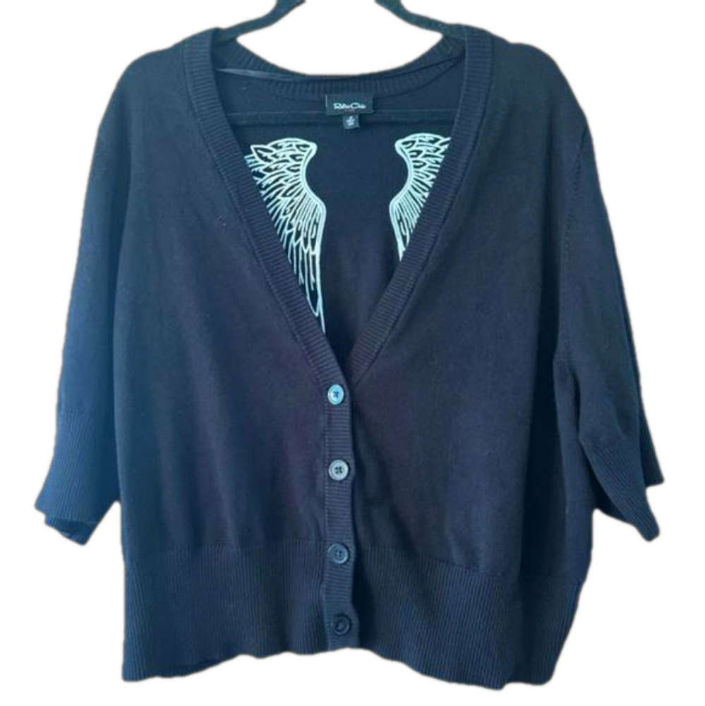 Retro Chic Button Front Crop Cardigan- Angel Wings- Size 4